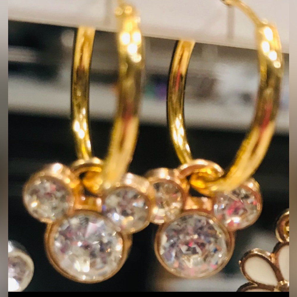 Gold Crystal Mickey Mouse Disney Hoop minimalist charm Dangle earrings